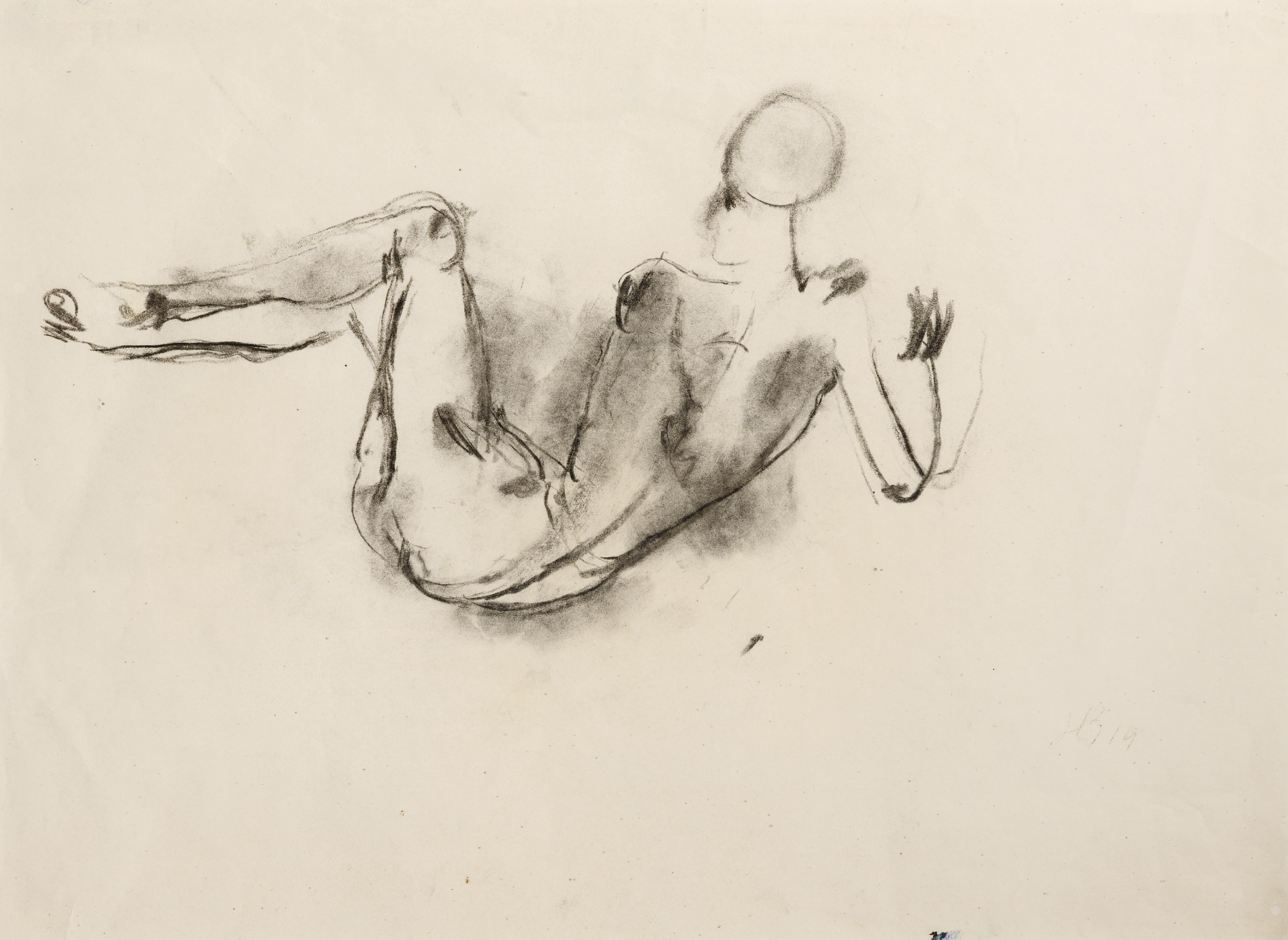 Artwork by Herbert Boeckl, SITZENDER RÜCKENACKT, WEIBLICH (SEATED FEMALE NUDE, BACK VIEW), Made of charcoal on paper