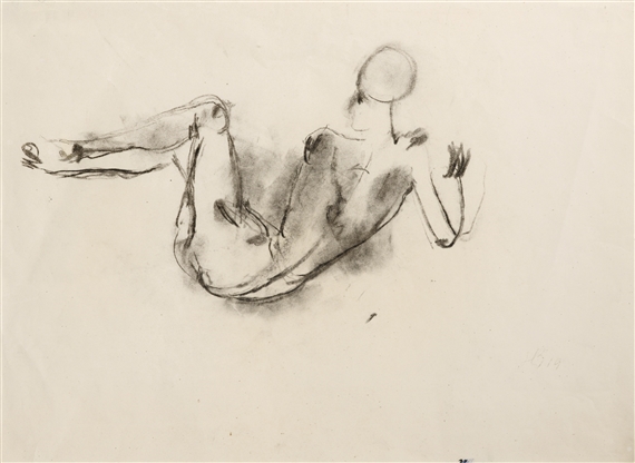 SITZENDER RÜCKENACKT, WEIBLICH (SEATED FEMALE NUDE, BACK VIEW) by Herbert Boeckl, 1919