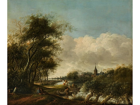 RIVER LANDSCAPE WITH FISHING IN THE KAHN by Anthonie Jansz. van der Croos, 1661