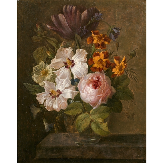 Bunch of flowers on an entablature by Joseph-Laurent Malaine