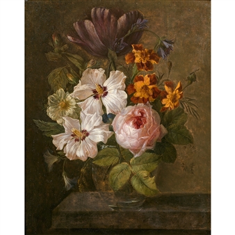 Bunch of flowers on an entablature - Joseph-Laurent Malaine