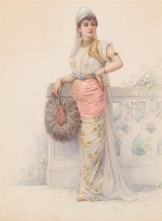 Artwork by Louis Robert de Cuvillon, Lady with a Fan, Made of pencil