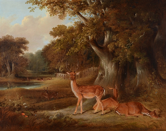 Deer in a Wooded Landscape by William Daniell