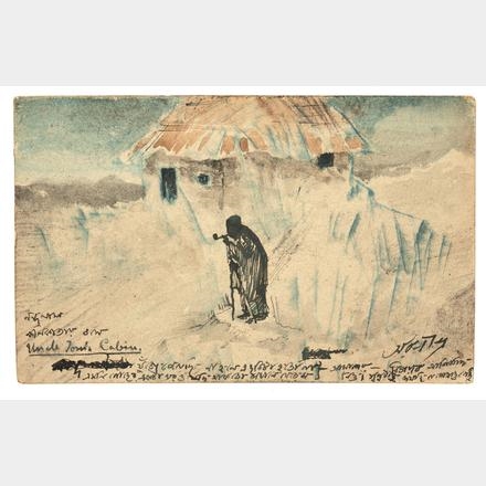 Artwork by Abanindranath Tagore, UNCLE TOM'S CABIN, Made of Pencil, ink and watercolour on card