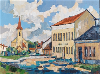 Church and school in Engelhartstetten - Gottfried Wurm-Laf