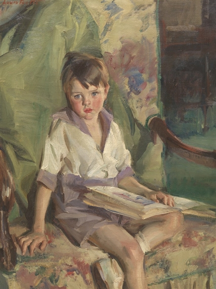 A Seated Young Boy with a Book by Louis Betts