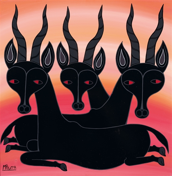 Tři odpočívající antilopy by Hashim Mruta, 1980
