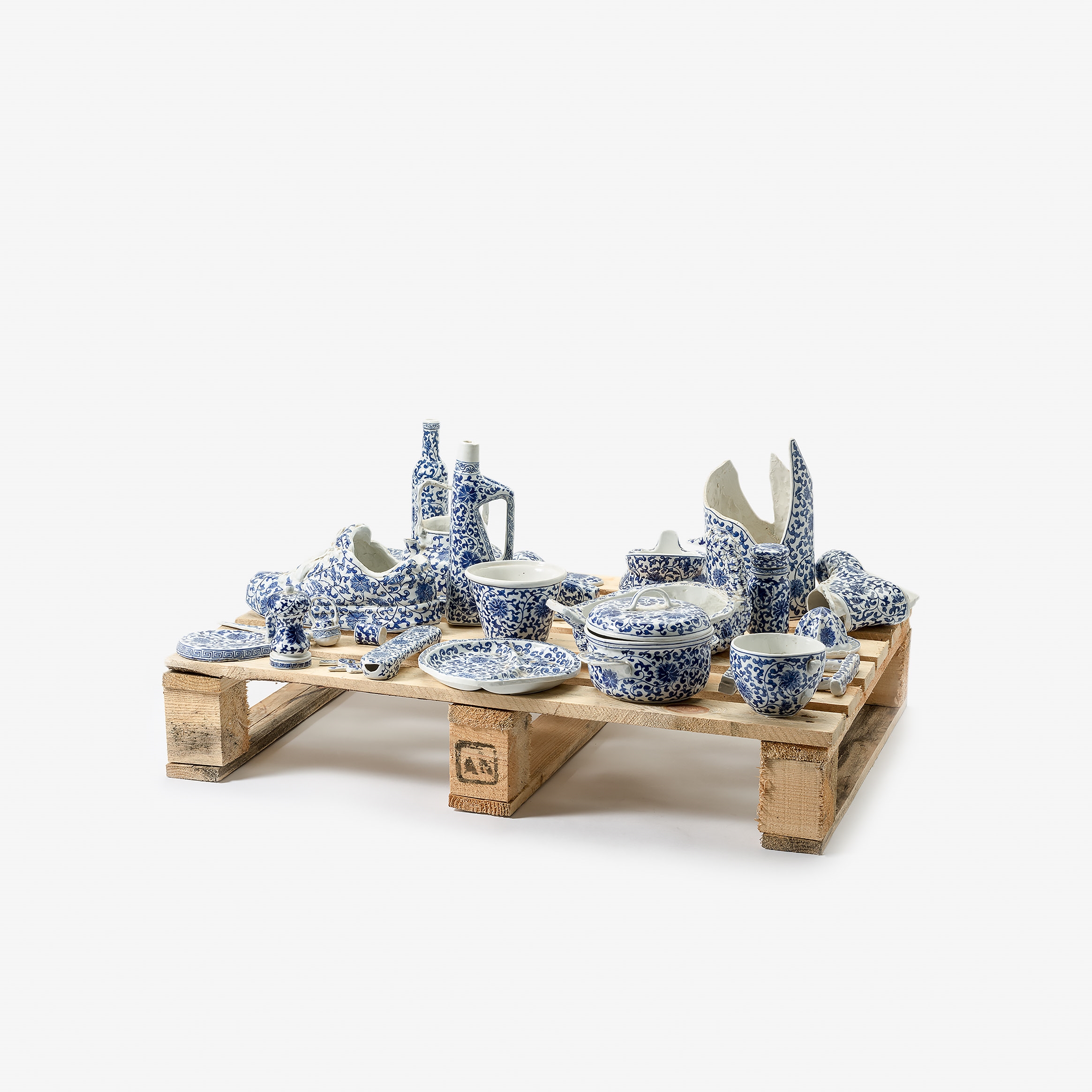 Artwork by Ni Haifeng, Of the Departure and the Arrival, Made of Hand painted porcelain objects on a pallet