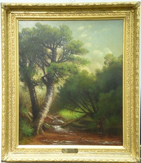 Fishin in the Stream landscape by Alexander Helwig Wyant, 1884