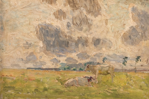 Cattle in a field by Emile Claus