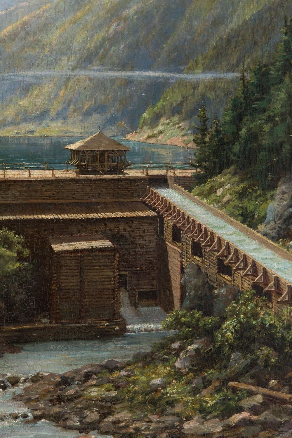 Artwork by Alexander Mroczkowski, Landscape with a Dam, Made of oil on canvas