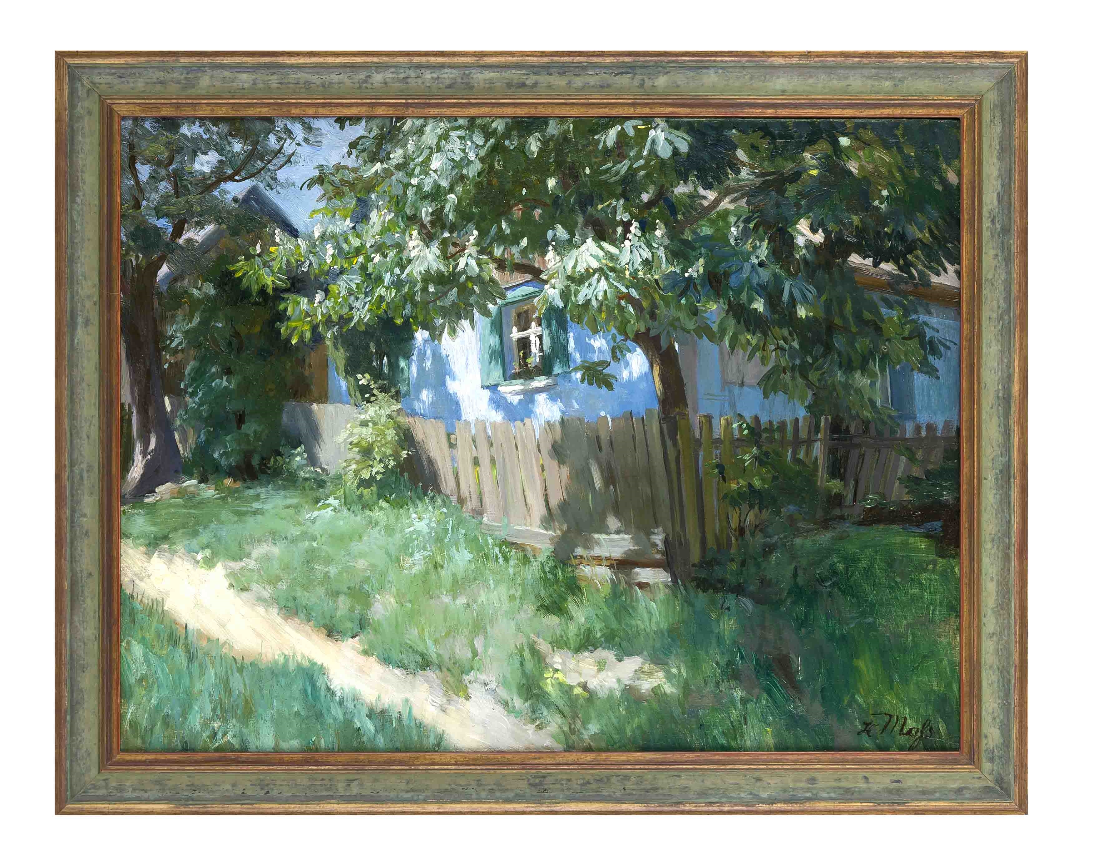 Artwork by Helene Mass, Sommerlicher Vorgarten, Made of oil on canvas