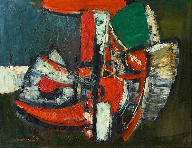 Artwork by Carl Walter Liner, Komposition rot-schwarz-weiss-grün, Made of oil on canvas