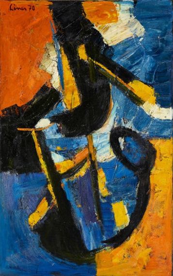 Komposition orange-blau-schwarz-weiss