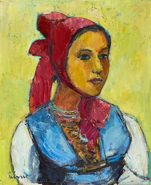 Artwork by Carl Walter Liner, Junge Appenzellerin in Werktagstracht mit Stoffelkappe, Made of oil on canvas