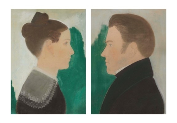 A Pair of Profile Wedding Portraits of Joel and Lucy Wood Fay by Ruth Henshaw Miles Bascom