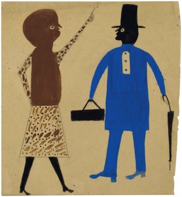 A Couple: Woman in a Spotted Dress and Man in Blue with Doctor's Bag by Bill Traylor, 1939-1942