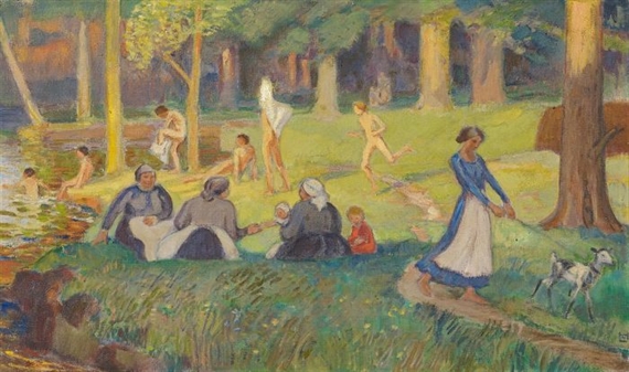 Sommerabend am Fluss / Motiv aus Fontainebleau by Ludwig von Hofmann