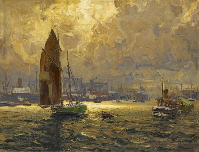 In the Port of Hamburg by Erich Mercker