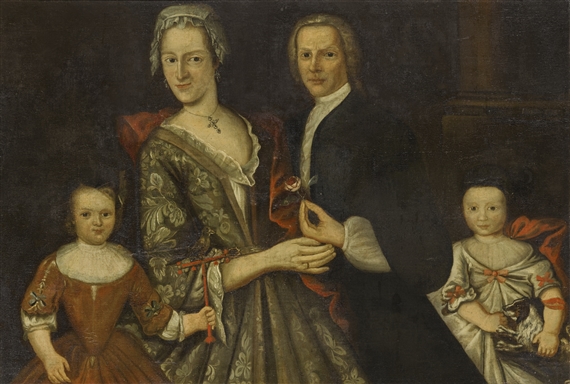A PORTRAIT OF A DUTCH PATROON FAMILY by American School, 18th Century, 1747