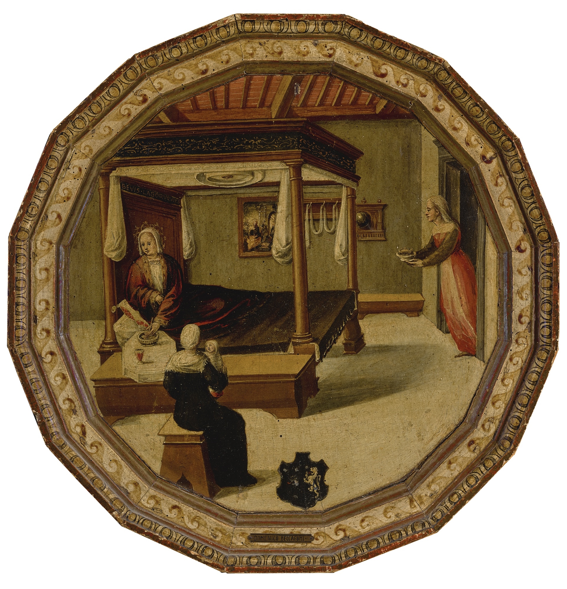 Artwork by Master of the Chigi-Saracini Desco, A DESCO DA PARTO, DEPICTING A CONFINEMENT SCENE, Made of oil and tempera on panel