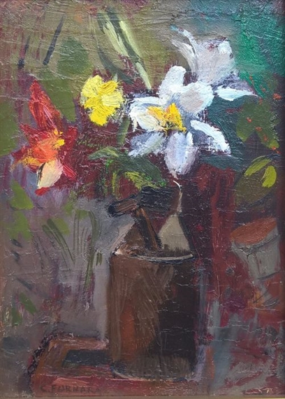 'Vaso con gigli e garofano' by Carlo Fornara, 1950-1959