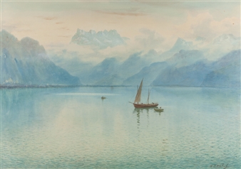 Boats on a lake - Henry Bowser Wimbush