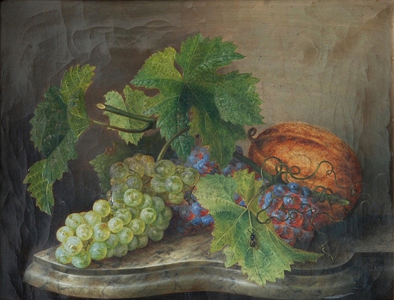 Still life with the grapes and a pumpkin by Arnoldina Hodáková Zelniziová, 1857