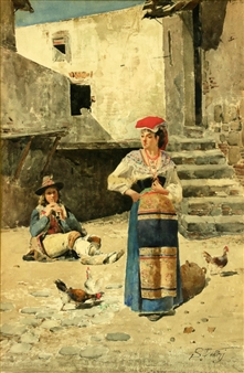 Italian Girl with Chicken - Robert Engels
