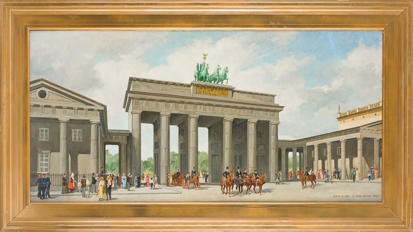 Artwork by Bruno Jaeschke, Brandenburger Tor und Pariser Platz mit zahlreichen Reitern u. Spaziergängern, Made of wood