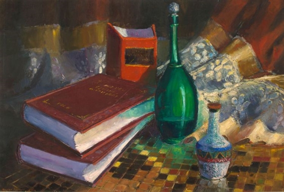 Still Life with Bottles and Books by Willem Boshoff, 1964