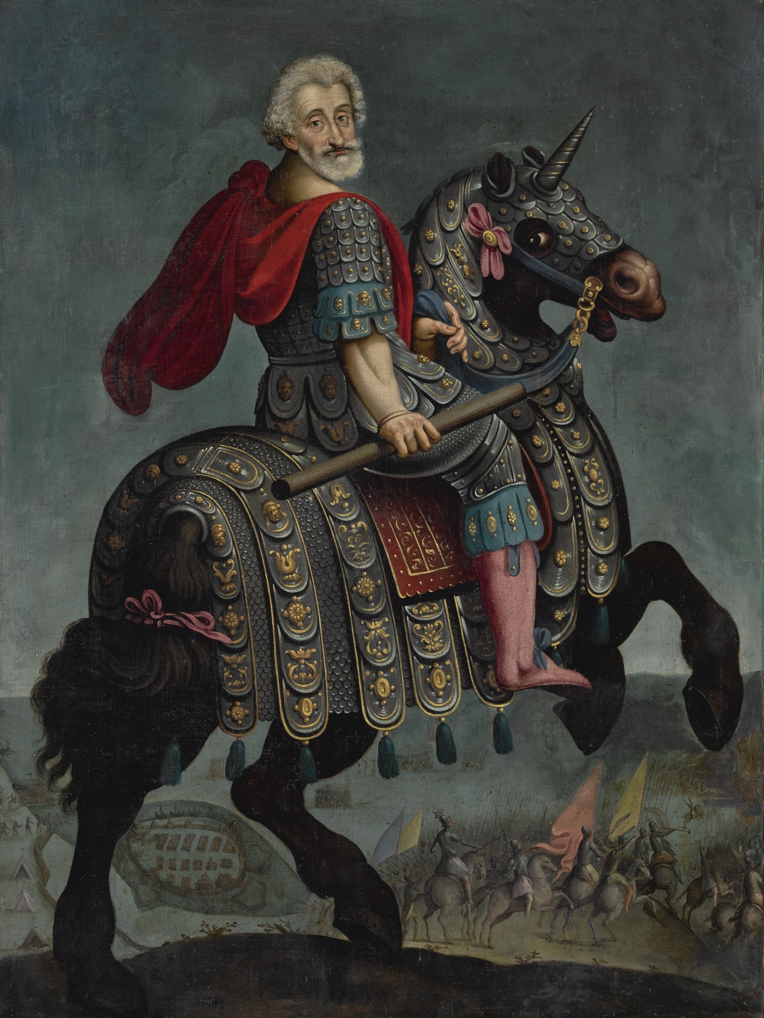 PORTRAIT OF KING HENRY IV, FULL LENGTH, ON A REARING HORSE by French School, 17th Century