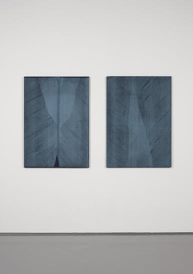 Artwork by Duncan Marquiss, Broadcasting, Made of Screenprint on denim, stretched over board