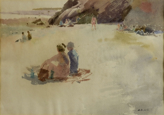 Beach scene with figures by Arthur Ralph Middleton Todd