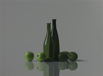 Stilleven met groene flessen en granny's - Thom Boekhoven