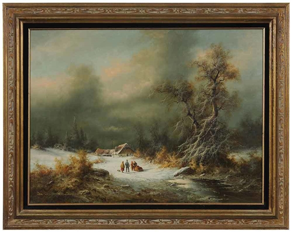 Winter Lanscape with Figures on a Track by Ludwig Muninger