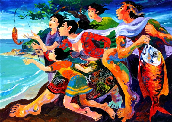 Artwork by Gunawan Bagea, Keluarga Nelayan, Made of Acrylic on canvas