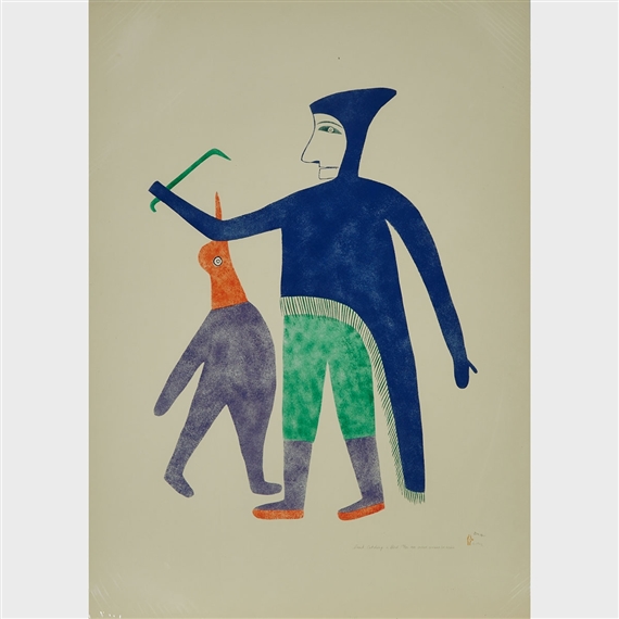 E2-384, BAKER LAKE / QAMANI’TUAQ INUK CATCHING A BIRD by Jessie Oonark, 1981