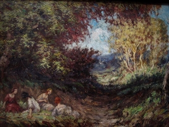 "Nimfen in idyllisch boslandschap" - Gerard Johannes Josephus de Boer