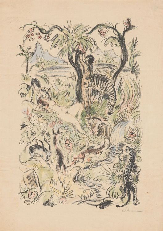 Artwork by Walther‏ Klemm, Das Paradies, Made of Lithograph, coloured, on laid paper