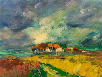 Wheatfields Landscape with Houses - Branko Dimitrov