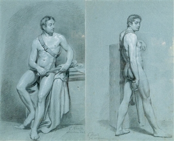 Zwei Akademie-Studien. Nackter Schwertträger - Christiaan Kramm