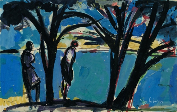 Zwei Figuren unter Bäumen by Carl Walter Liner