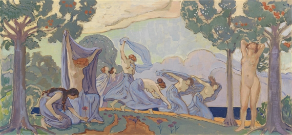 Tanzende mit Schleier by Ludwig von Hofmann, 1905/1906