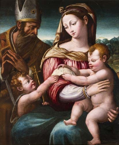 Artwork by Innocenzo da Imola, Holy Virgin with Jesus, saint John the Bapti...