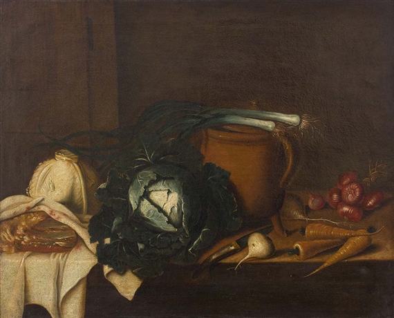 Carlo Magini | Still life with vegetable,cabbages and a vase | MutualArt