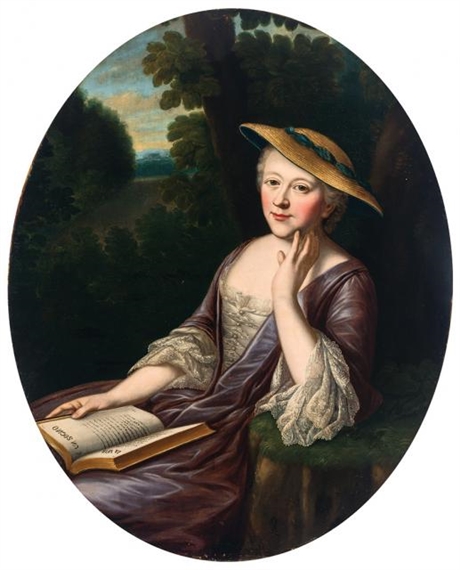 A Lady Seated in a Landscape, Holding a Book by Philip Mercier