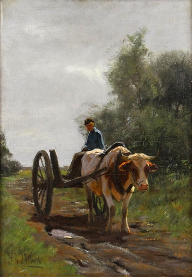 MAN IN AN OX CART by Herman Johannes van der Weele