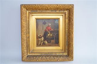 young lady w/ dog, preparing for market - J. Bodmans