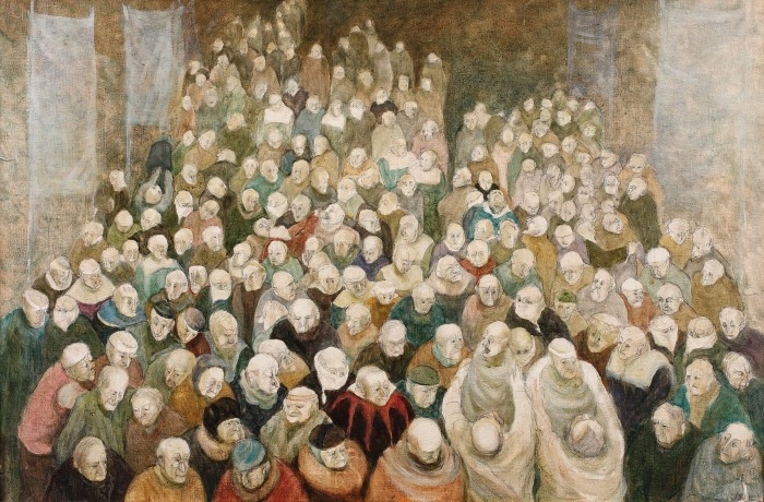 Artwork by Camelia Matei, Adunare, Made of oil and pencil on cloth